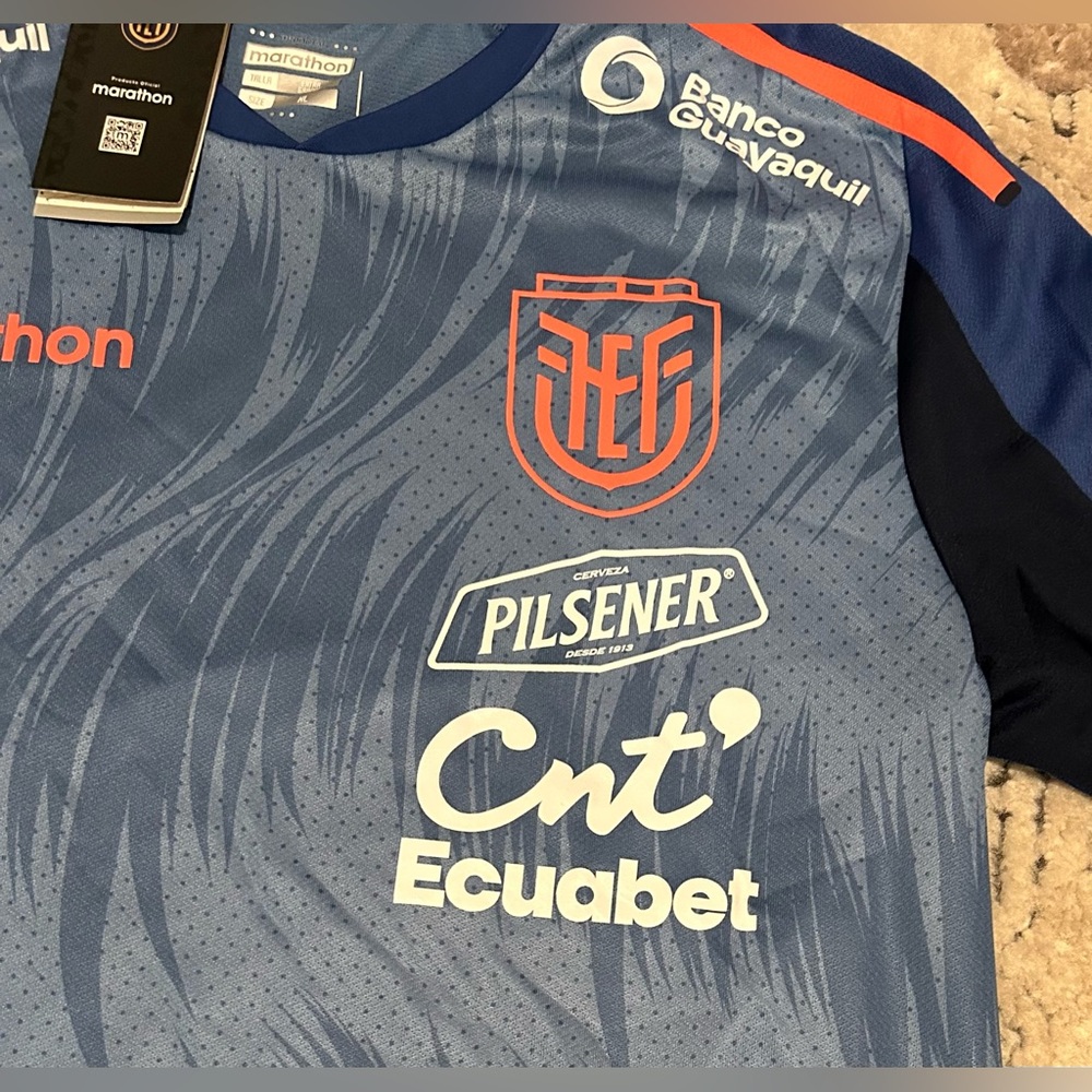 Marathon Authentic Ecuador Team Blue Training Jersey with Sponsors Men’s Sz XL - Picture 4 of 5